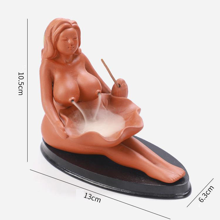 Beauty Maid Red Porcelain Ceramic Backflow Incense Burner