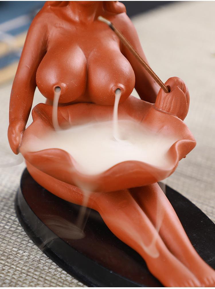 Beauty Maid Red Porcelain Ceramic Backflow Incense Burner